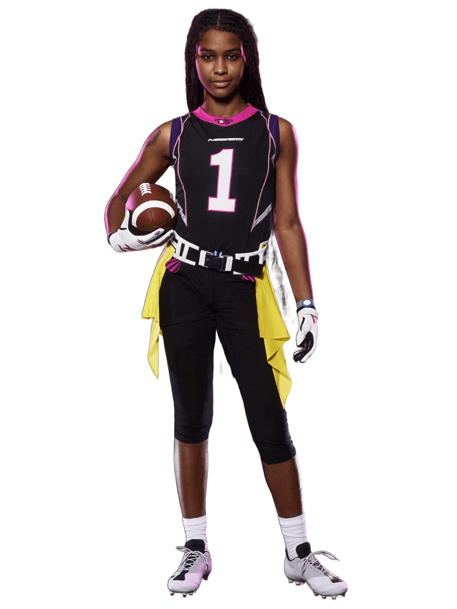 Girls flag football athlete in uniform